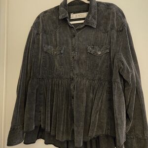 FREE PEOPLE, Textured Black( Charcole Gray) Corduroy Swing Shirt